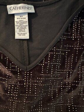 Catherines Womens Black V-Neck Sequined Long Sleeve Top 2X Party Relaxed 3/4
